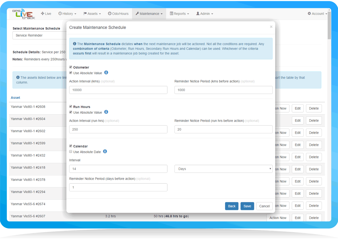 easy set up service schedule gps